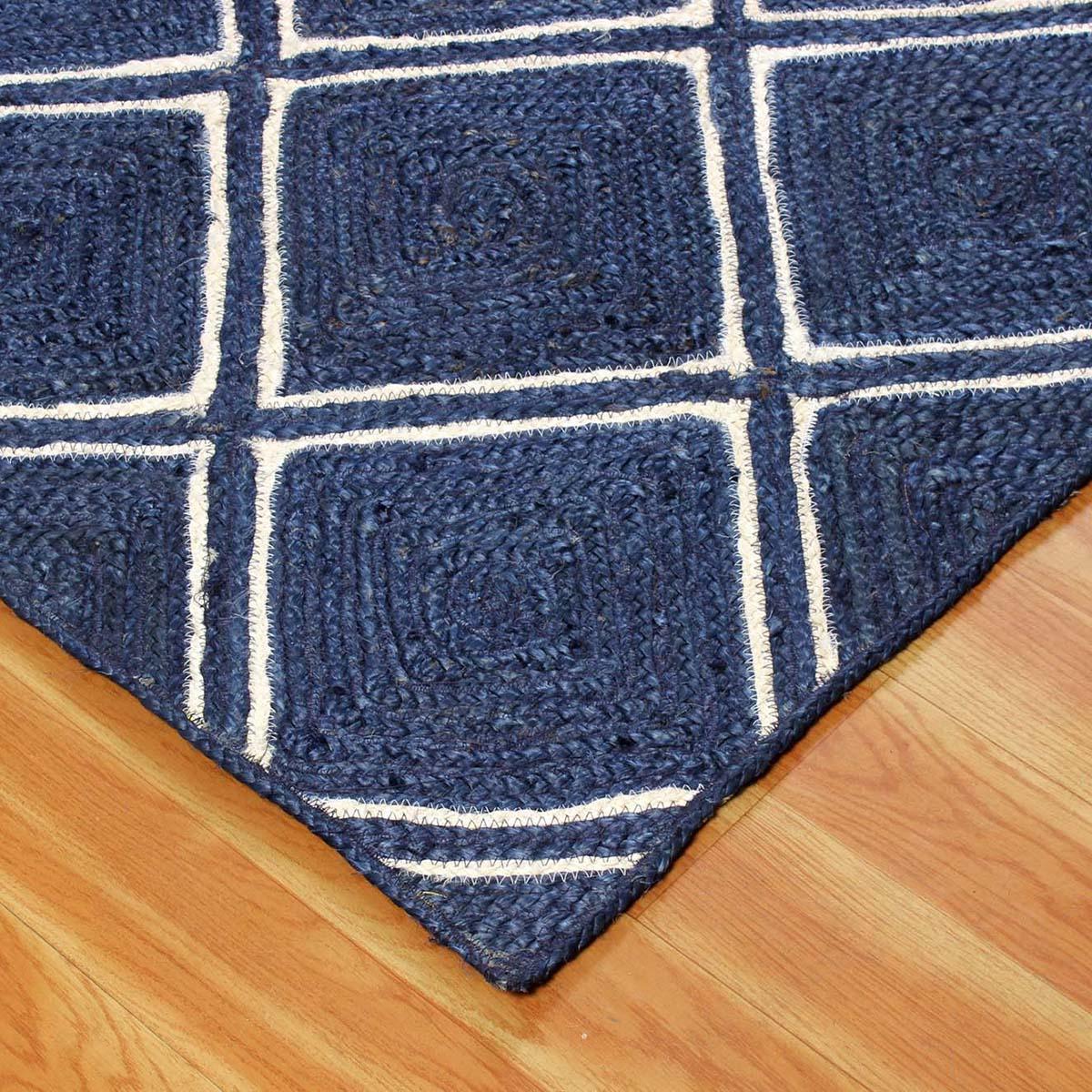 Classic Blue White Hand Braided Indoor Jute Area Rug - Indian Rug Store