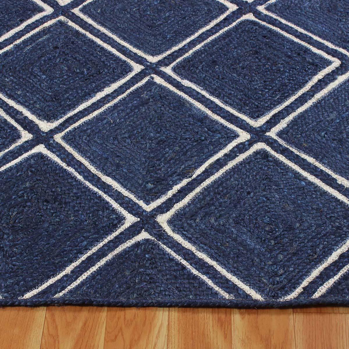 Classic Blue White Hand Braided Indoor Jute Area Rug - Indian Rug Store