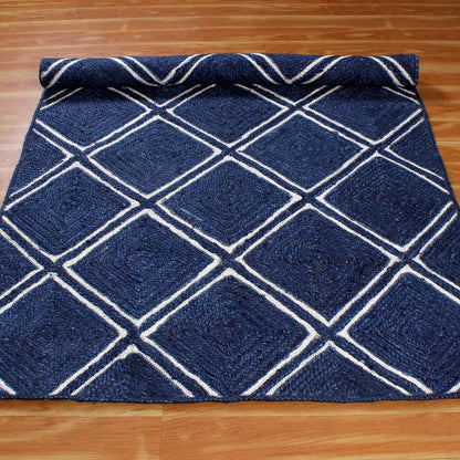 Classic Blue White Hand Braided Indoor Jute Area Rug - Indian Rug Store