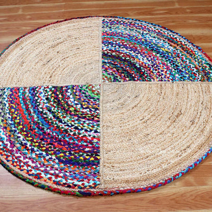 Beige Multicolor Hand Braided Round Bedroom Decor Cotton Jute Rug