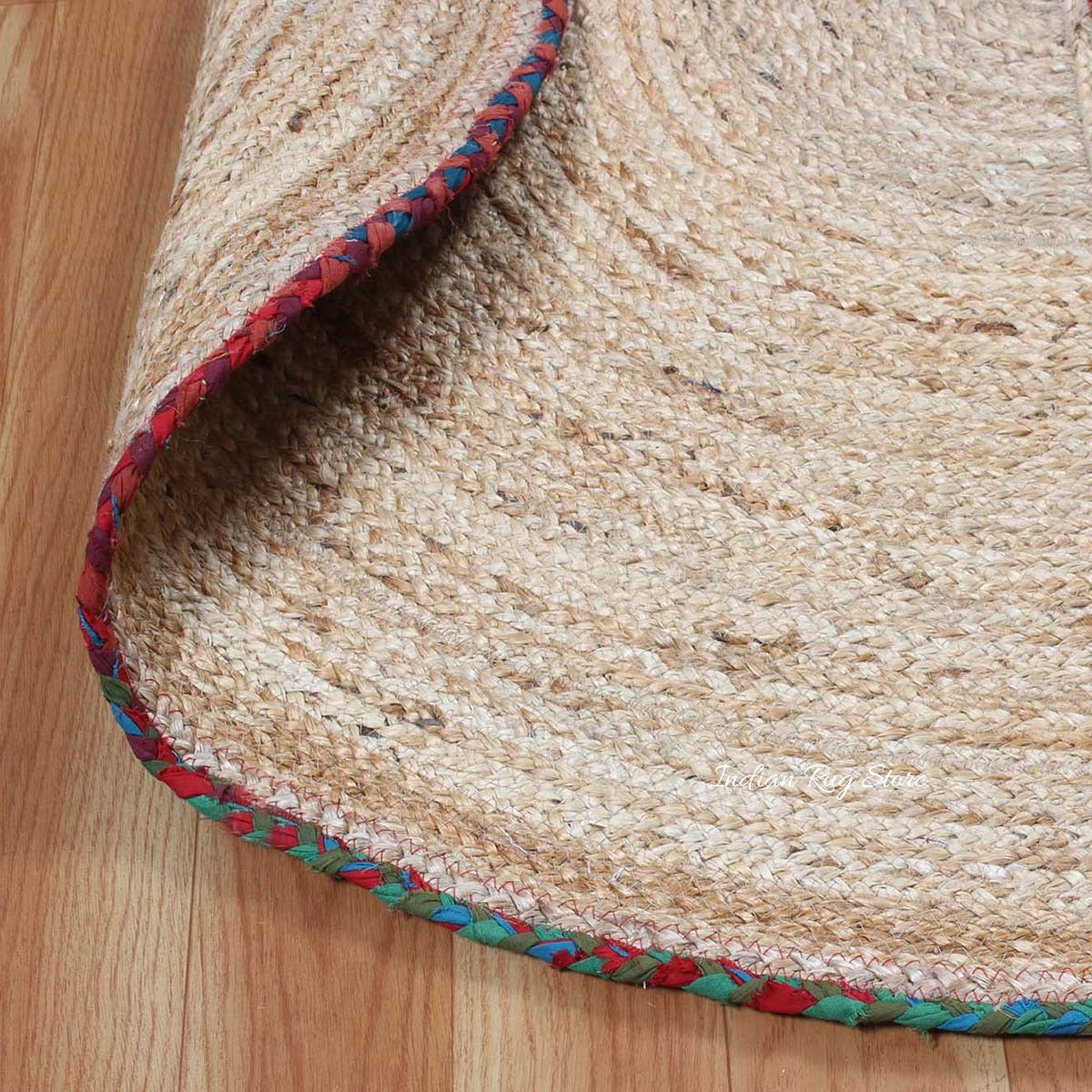 Beige Multicolor Hand Braided Round Bedroom Decor Cotton Jute Rug