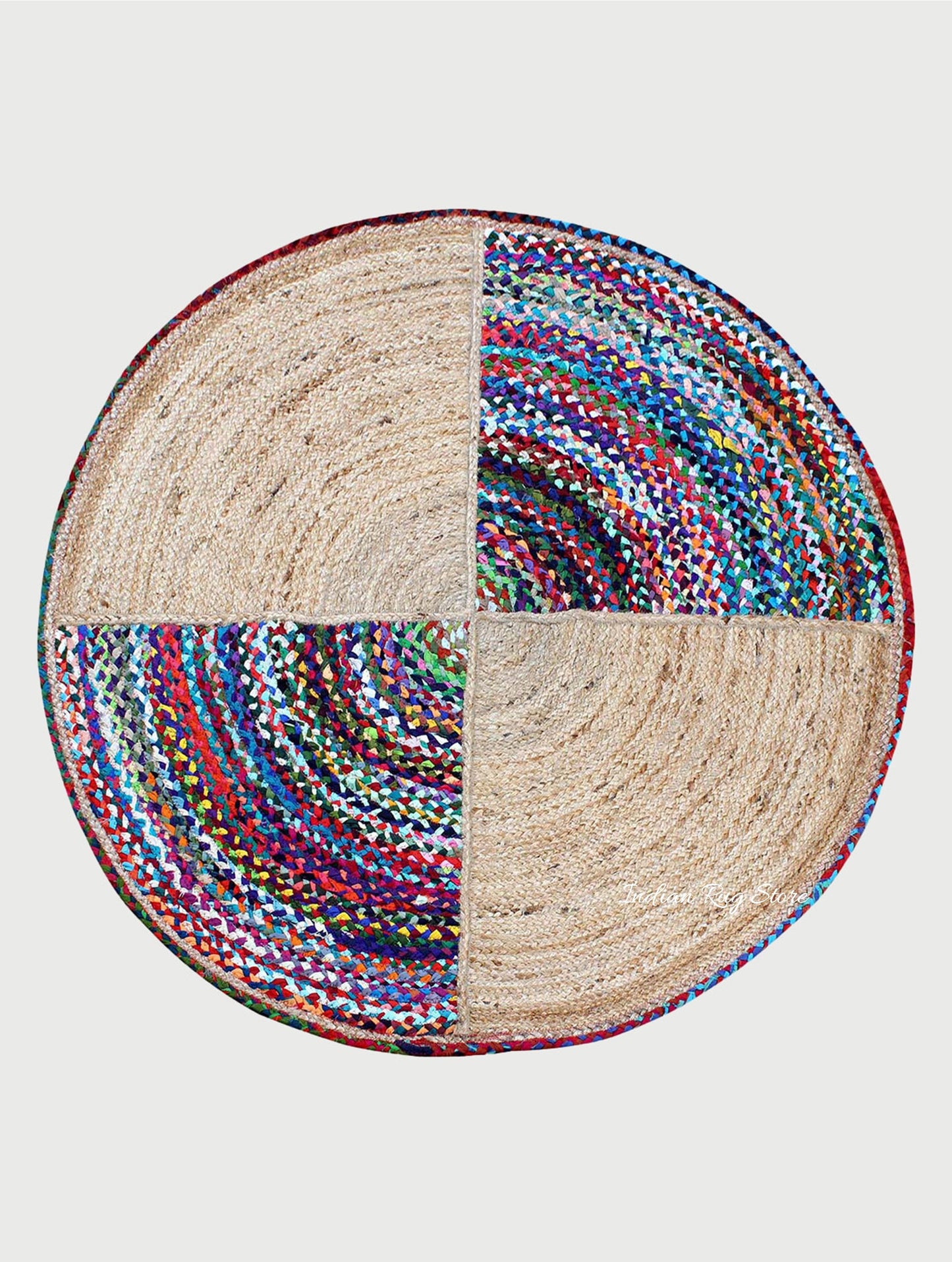 Beige Multicolor Hand Braided Round Bedroom Decor Cotton Jute Rug