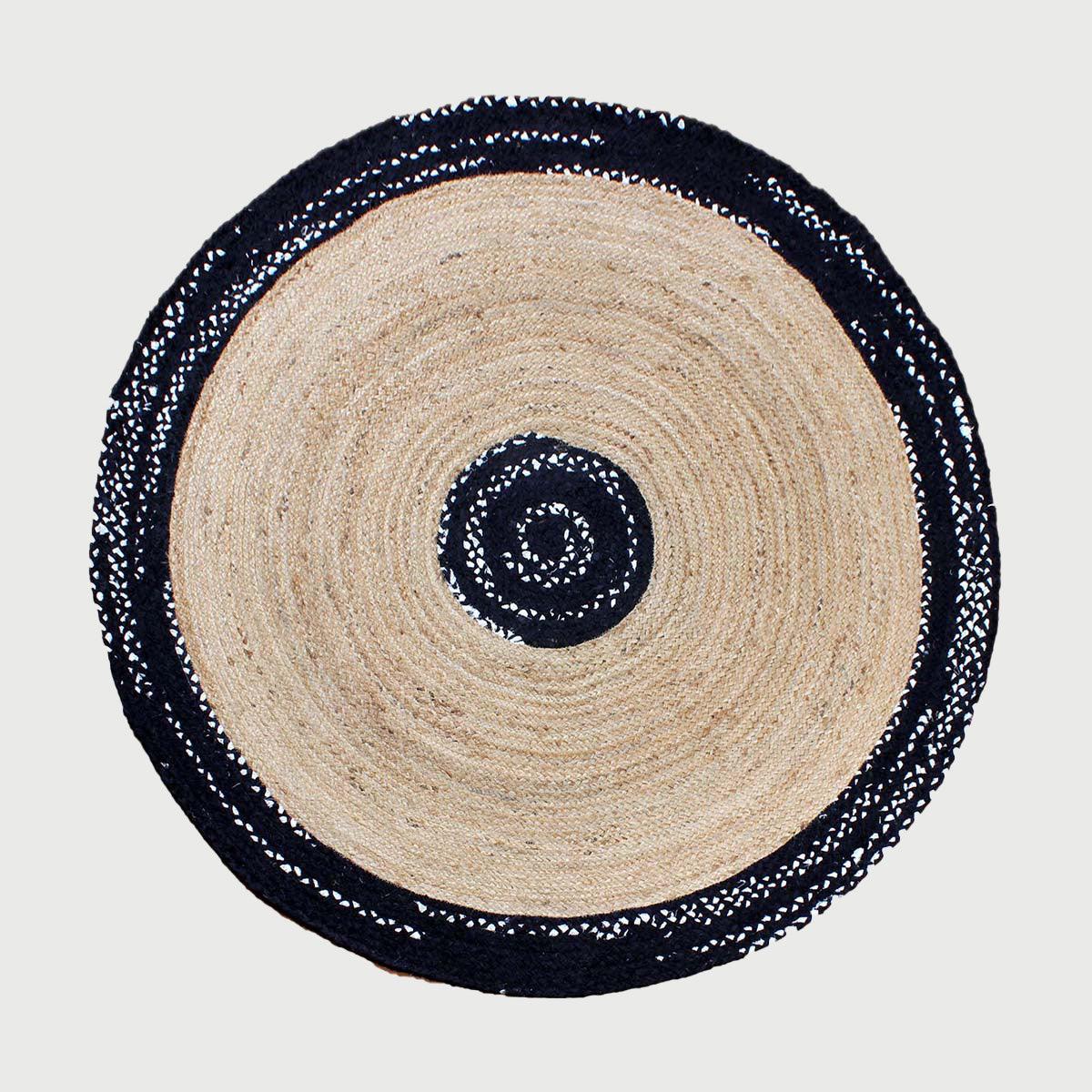 Black Beige Hand Braided Round Dining Hall Decor Cotton Jute Rug - Indian Rug Store