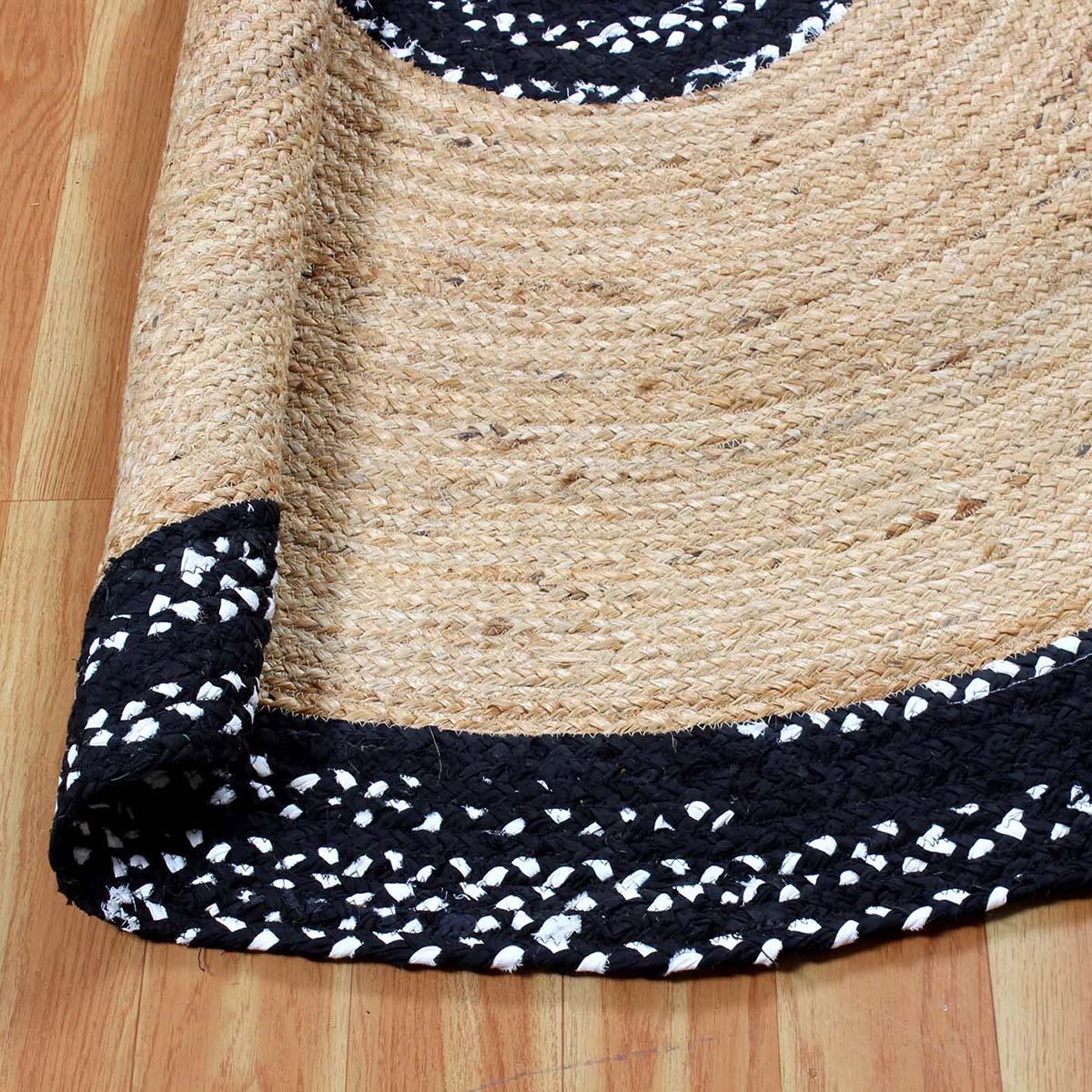 Black Beige Hand Braided Round Dining Hall Decor Cotton Jute Rug - Indian Rug Store