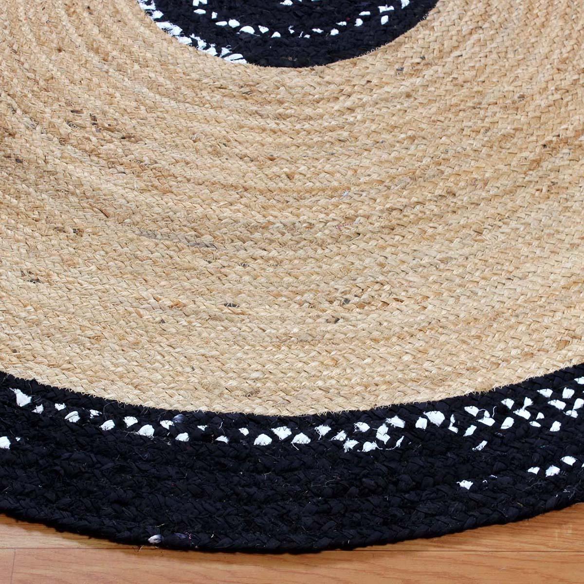 Black Beige Hand Braided Round Dining Hall Decor Cotton Jute Rug - Indian Rug Store