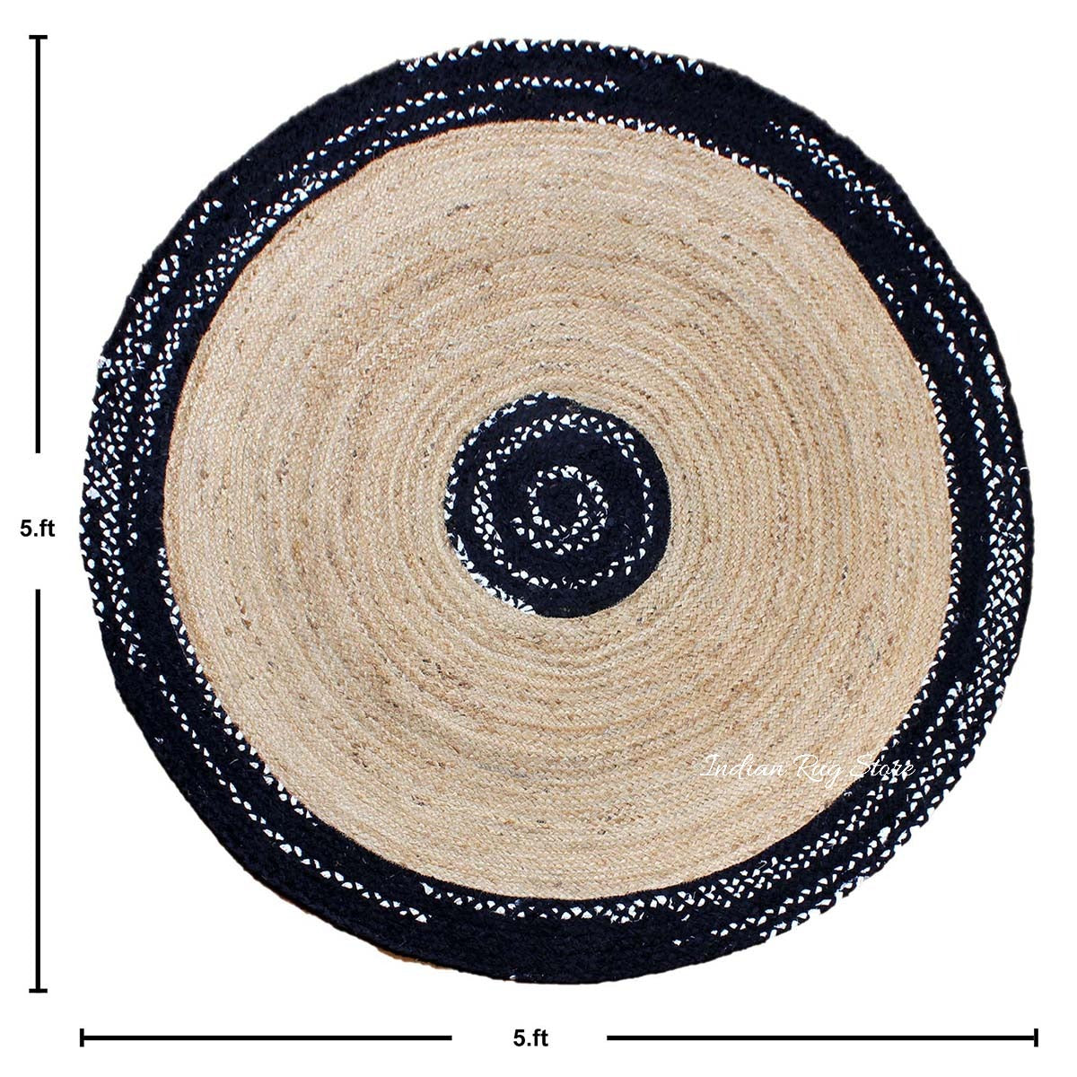 Black Beige Hand Braided Round Dining Hall Decor Cotton Jute Rug