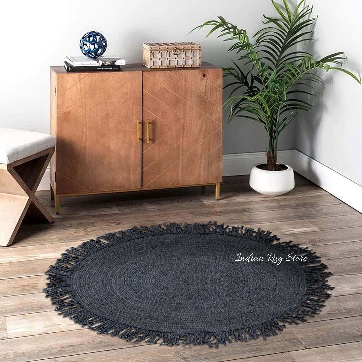 Attractive Hand Braided Black Jute Home Decor Round Area Rug