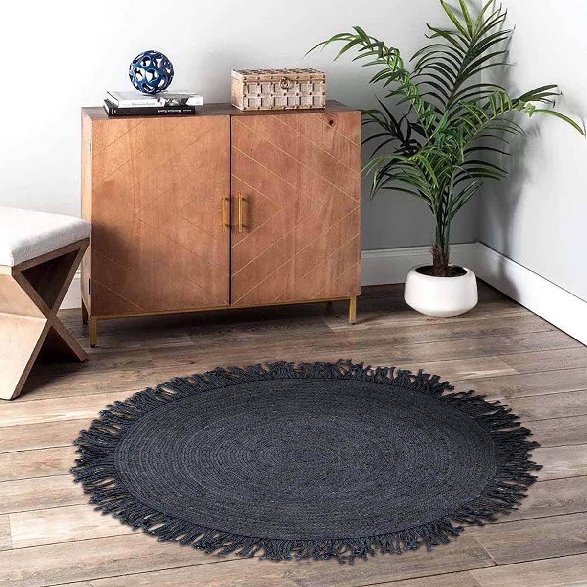 Attractive Hand Braided Black Jute Home Decor Round Area Rug - Indian Rug Store