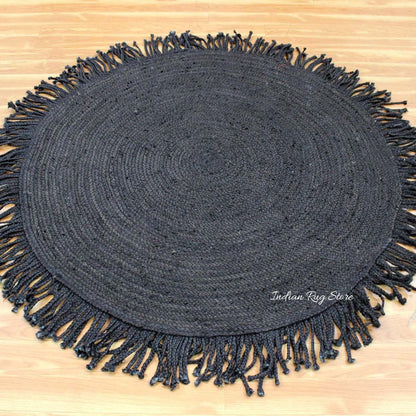 Attractive Hand Braided Black Jute Home Decor Round Area Rug