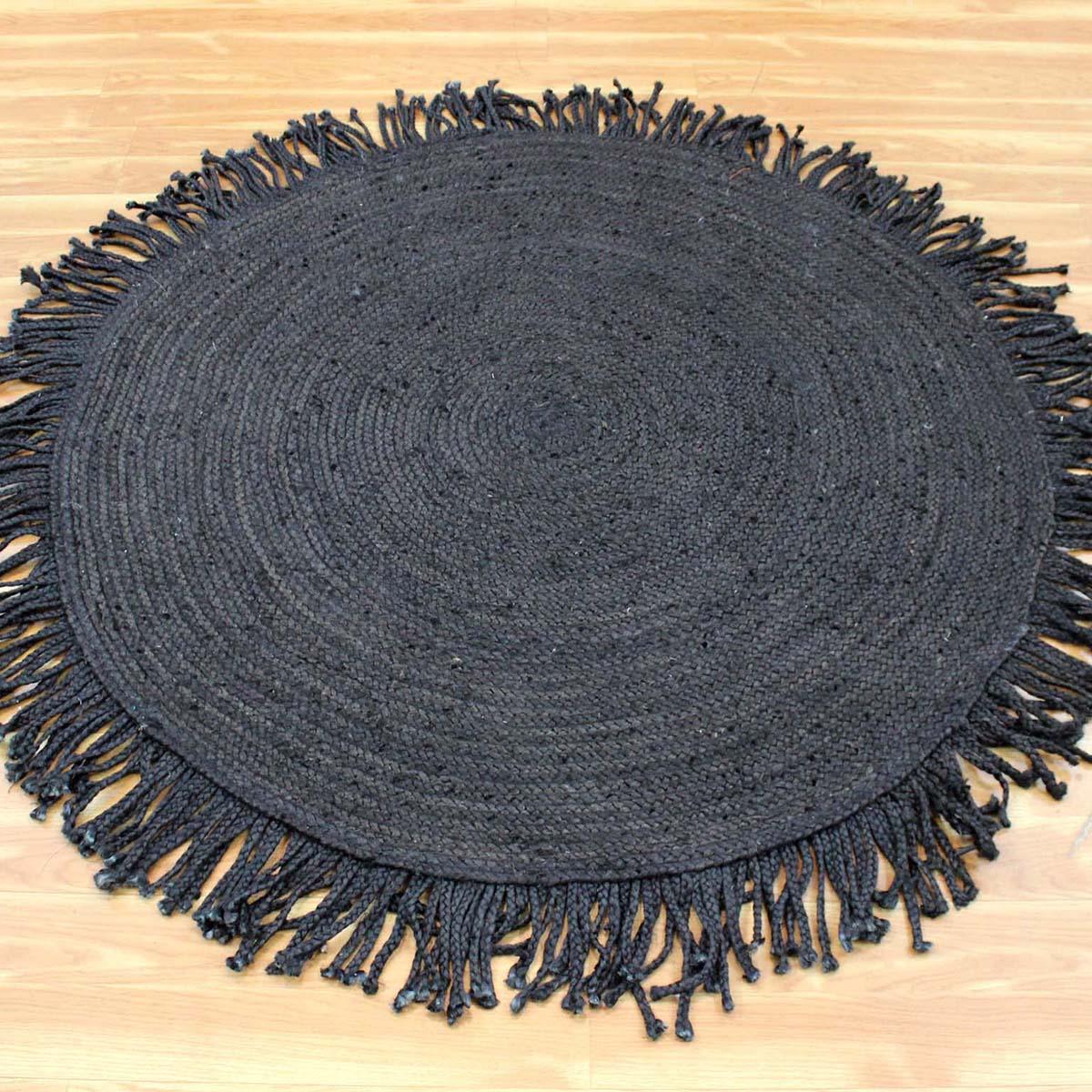 Attractive Hand Braided Black Jute Home Decor Round Area Rug - Indian Rug Store