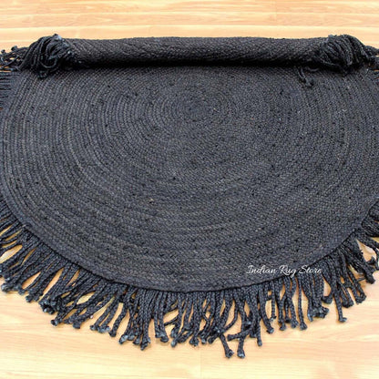 Attractive Hand Braided Black Jute Home Decor Round Area Rug