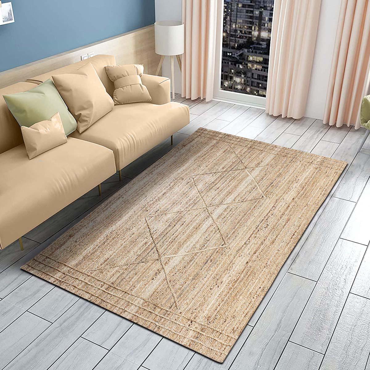 Trendy Beige Hand Braided Sea House Jute Area Rug - Indian Rug Store