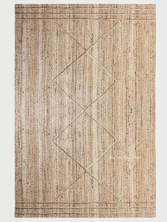 Trendy Beige Hand Braided Sea House Jute Area Rug