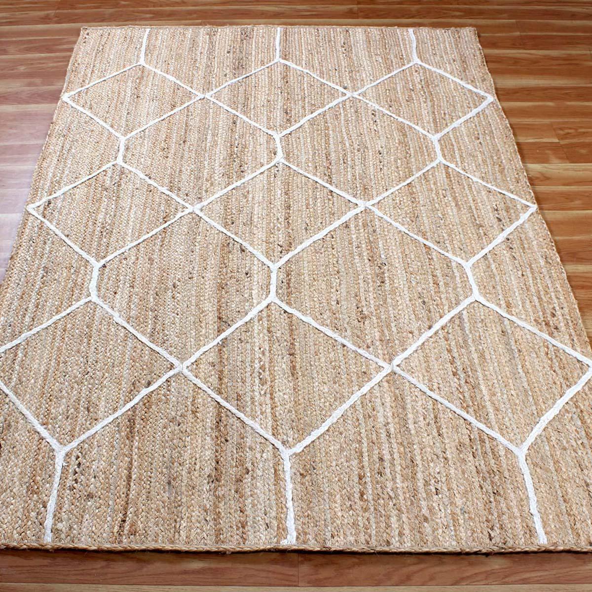 Natural Fiber Beige White Hand Braided Home Decor Jute Area Rug - Indian Rug Store