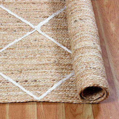 Natural Fiber Beige White Hand Braided Home Decor Jute Area Rug - Indian Rug Store