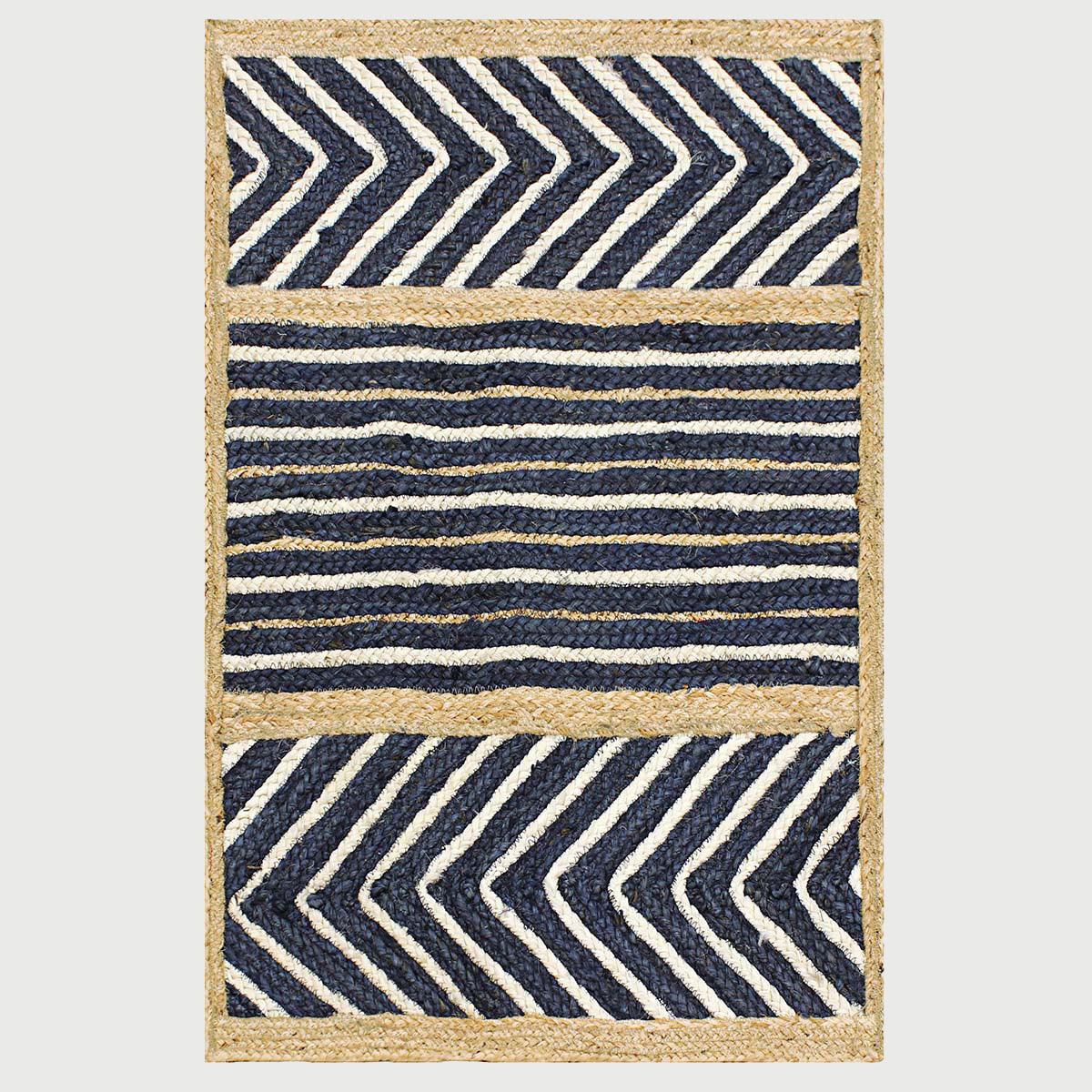 Attractive Beige Blue Hand Braided Entrance Jute Area Rug - Indian Rug Store