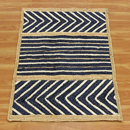 Attractive Beige Blue Hand Braided Entrance Jute Area Rug - Indian Rug Store