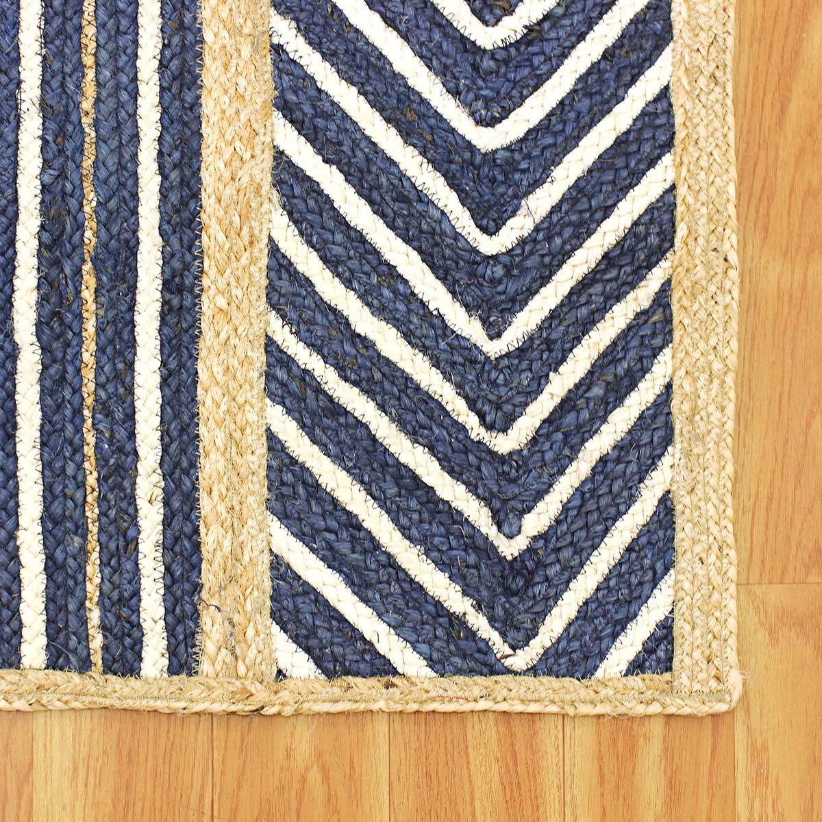 Attractive Beige Blue Hand Braided Entrance Jute Area Rug - Indian Rug Store