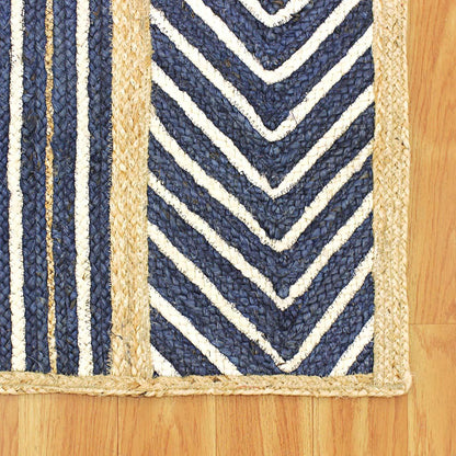 Attractive Beige Blue Hand Braided Entrance Jute Area Rug - Indian Rug Store