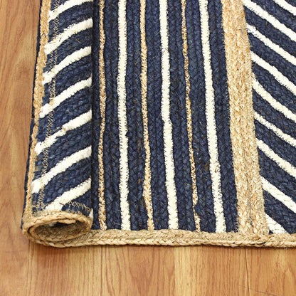 Attractive Beige Blue Hand Braided Entrance Jute Area Rug - Indian Rug Store