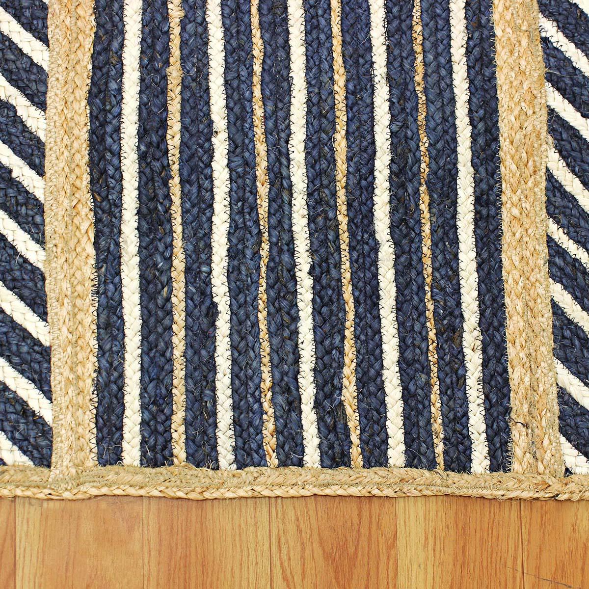 Attractive Beige Blue Hand Braided Entrance Jute Area Rug - Indian Rug Store