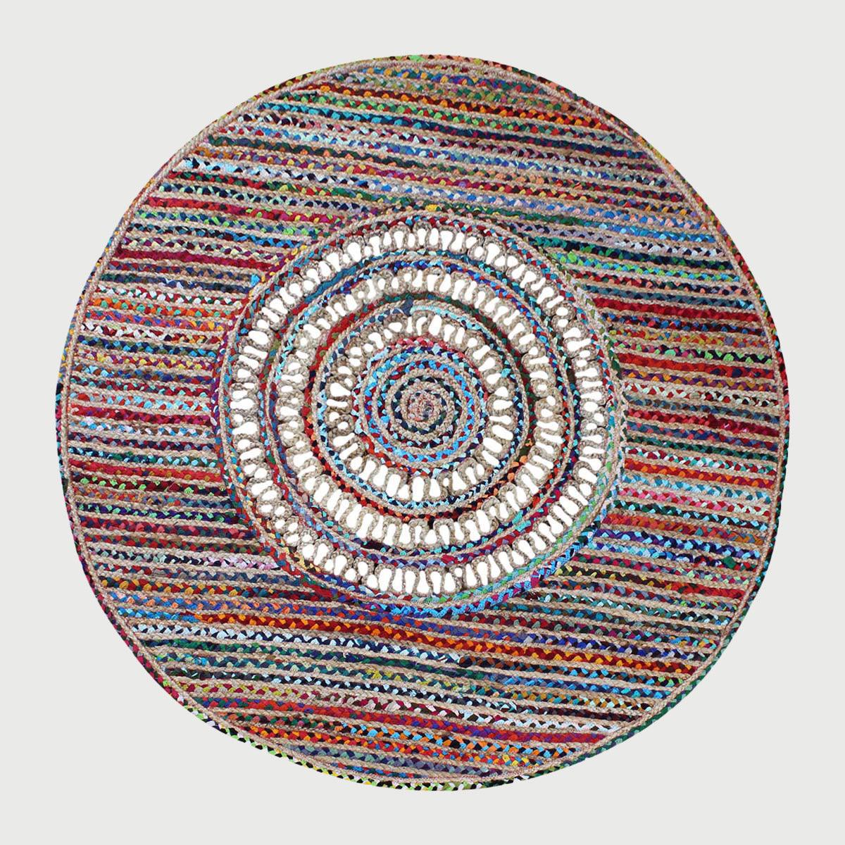 Round Beige Multicolor Hand Braided Entrance Decor Cotton Jute Rug - Indian Rug Store