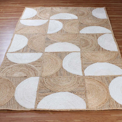 Oriental Beige White Hand Braided Sea House Jute Area Rug - Indian Rug Store