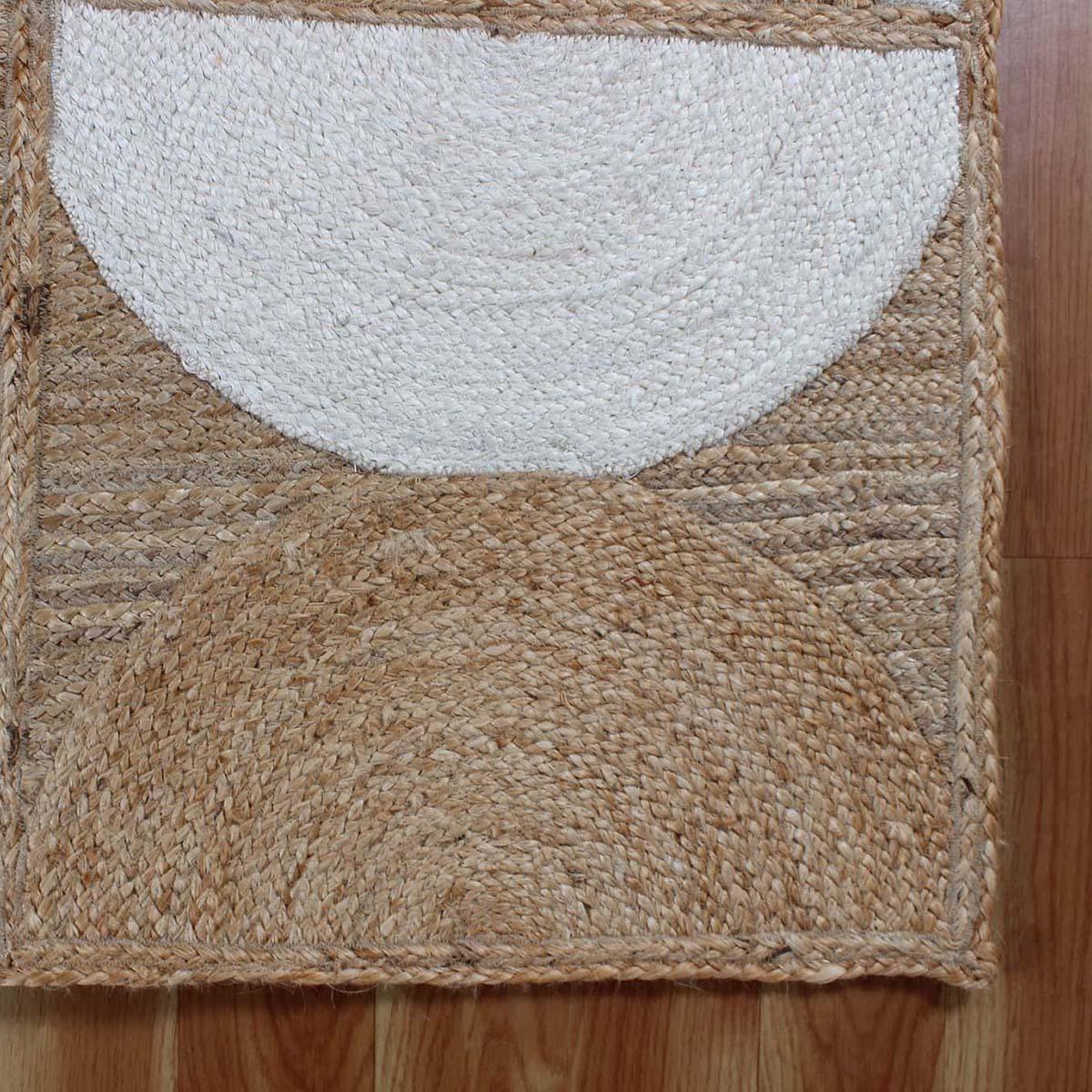 Oriental Beige White Hand Braided Sea House Jute Area Rug - Indian Rug Store