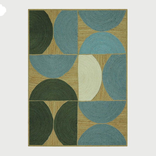 Oriental Green Blue Hand Braided Sea House Jute Area Rug - Indian Rug Store