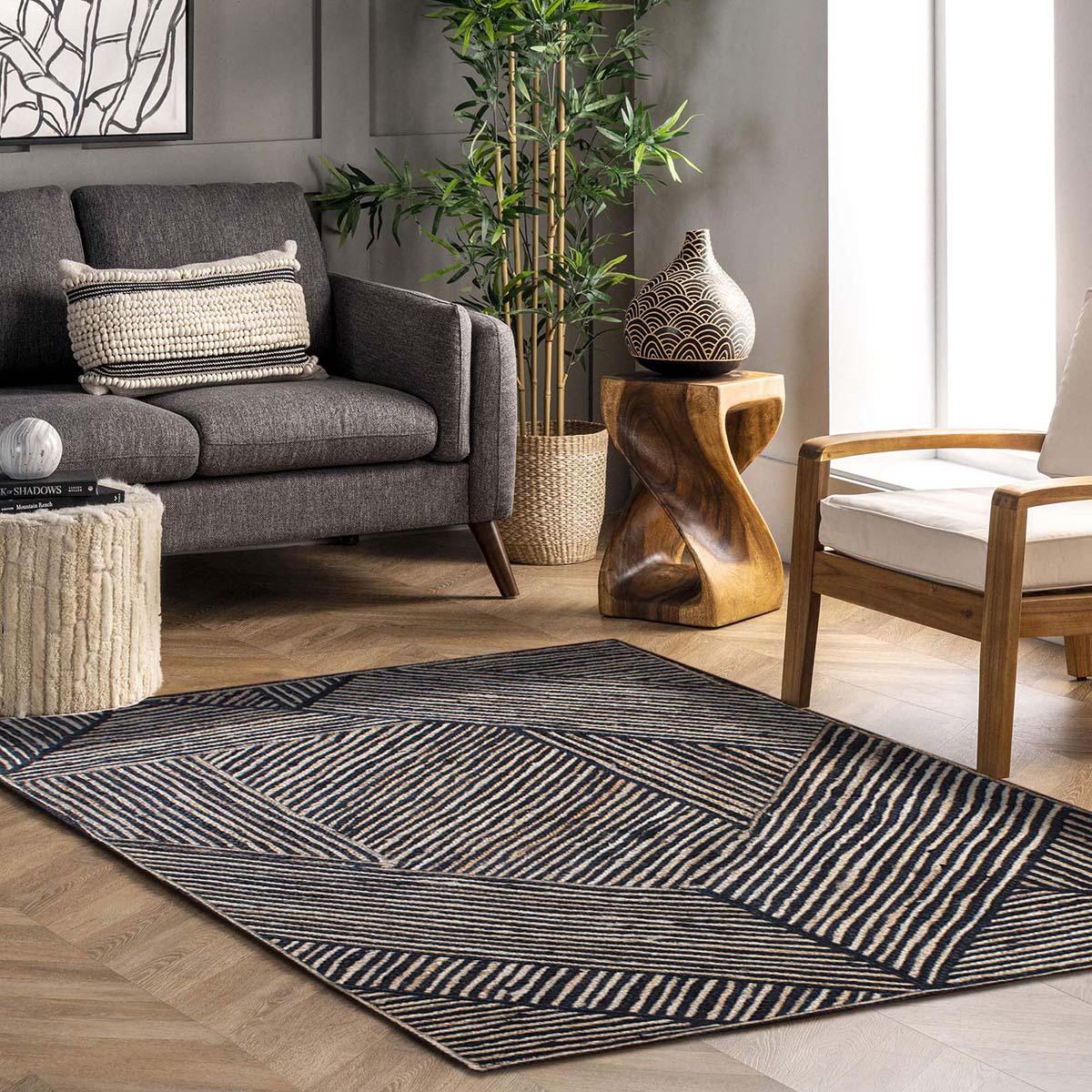 Trendy Black Beige Hand Braided Interior Jute Area Rug - Indian Rug Store