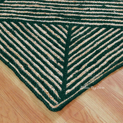 Natural Fiber Green Beige Hand Braided Outdoor Jute Area Rug