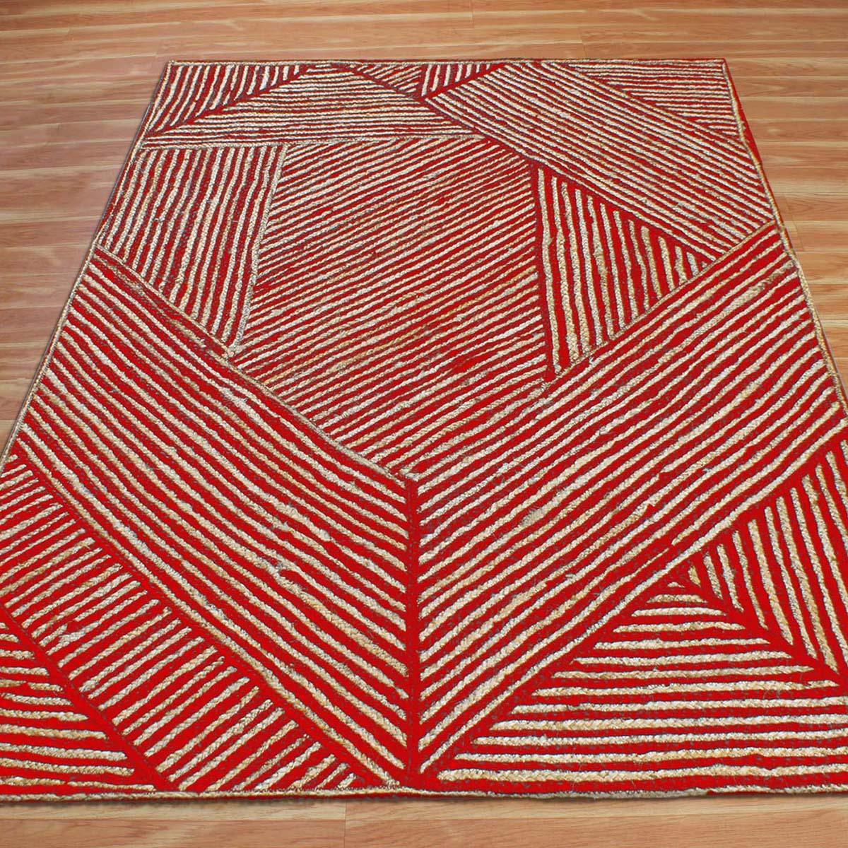 Beautiful Red Beige Hand Braided Entry Way Jute Area Rug - Indian Rug Store