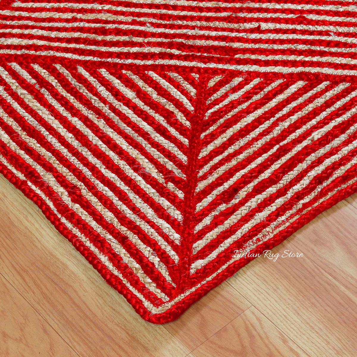 Beautiful Red Beige Hand Braided Entry Way Jute Area Rug