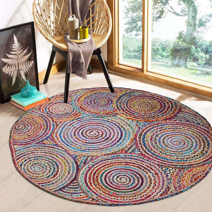 Beige Multicolor Hand Braided Home Decor Cotton Jute Rug - Indian Rug Store