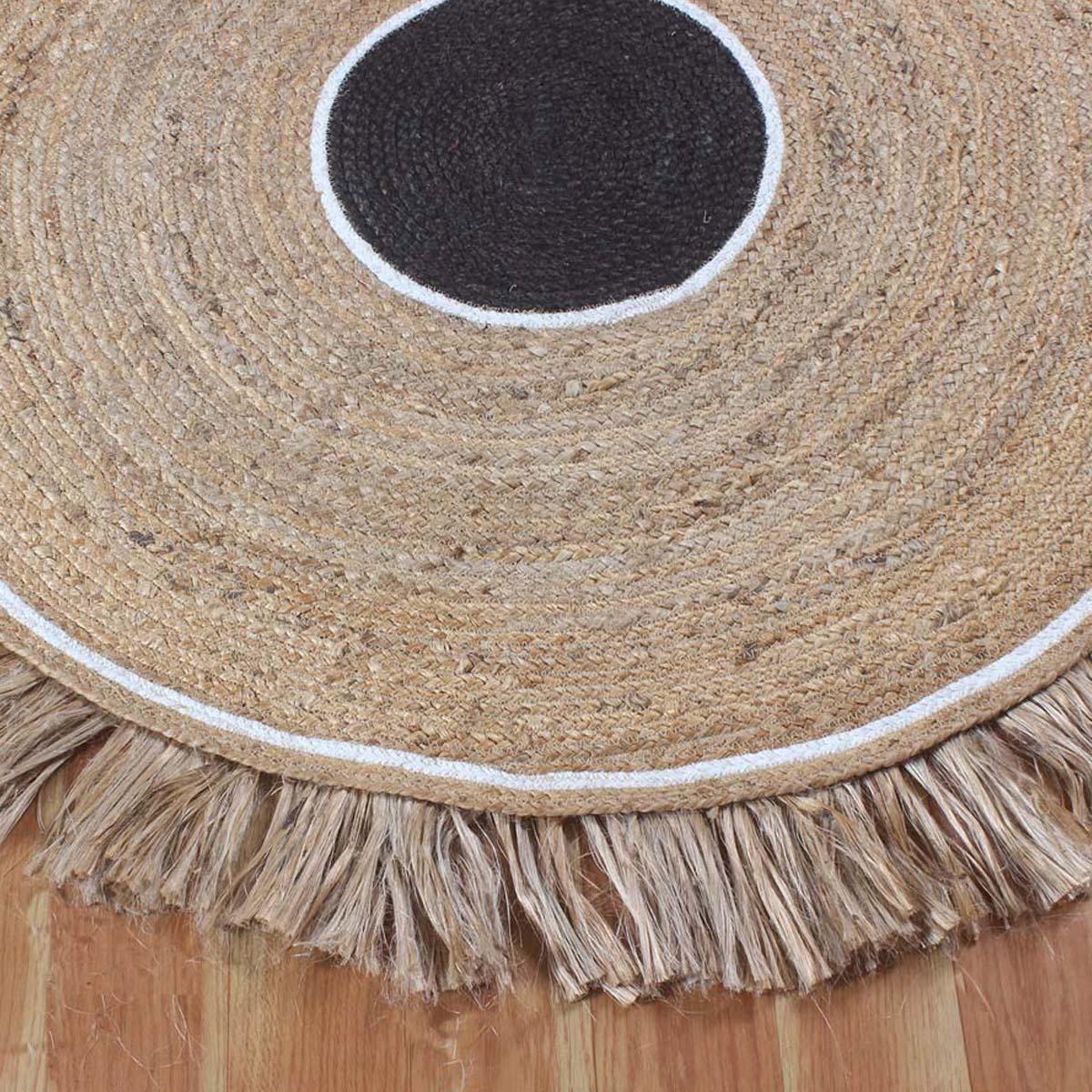 Hand Braided Beige Black Jute Entry Way Round Area Rug - Indian Rug Store