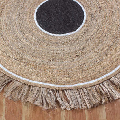 Hand Braided Beige Black Jute Entry Way Round Area Rug - Indian Rug Store