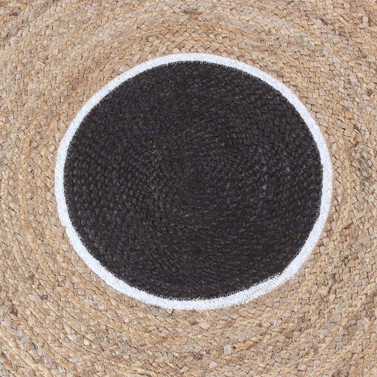 Hand Braided Beige Black Jute Entry Way Round Area Rug - Indian Rug Store