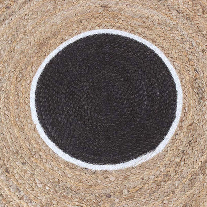 Hand Braided Beige Black Jute Entry Way Round Area Rug - Indian Rug Store