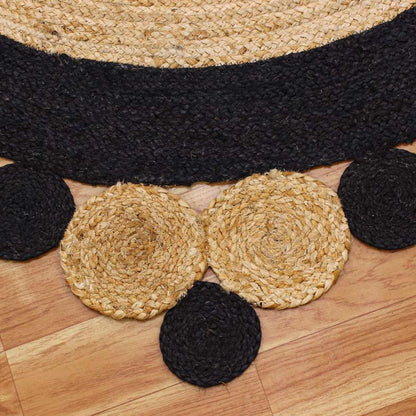 Traditional Hand Braided Beige Black Jute Farm House Round Area Rug - Indian Rug Store