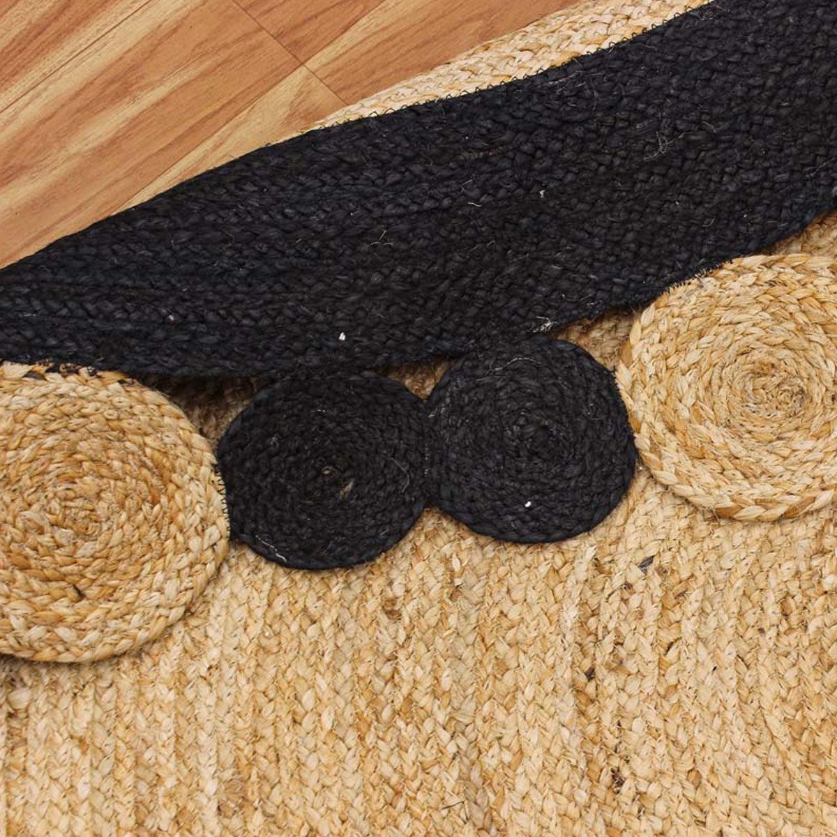 Traditional Hand Braided Beige Black Jute Farm House Round Area Rug - Indian Rug Store