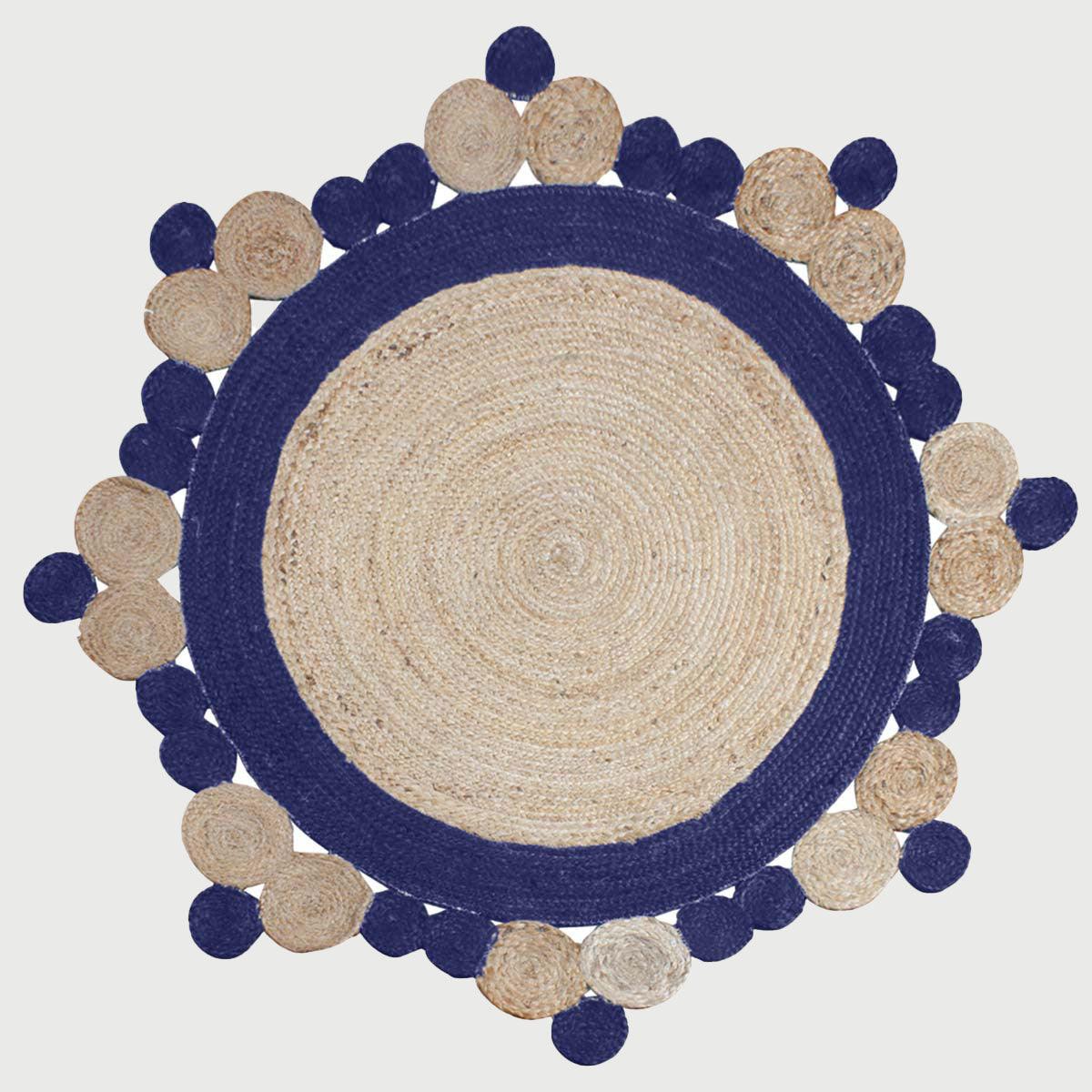 Traditional Blue Hand Braided Jute Living Round Area Rug - Indian Rug Store