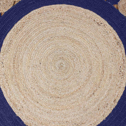 Traditional Blue Hand Braided Jute Living Round Area Rug - Indian Rug Store