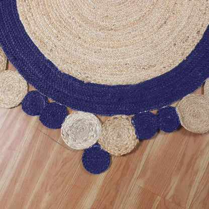 Traditional Blue Hand Braided Jute Living Round Area Rug - Indian Rug Store