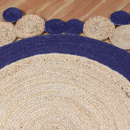 Traditional Blue Hand Braided Jute Living Round Area Rug - Indian Rug Store