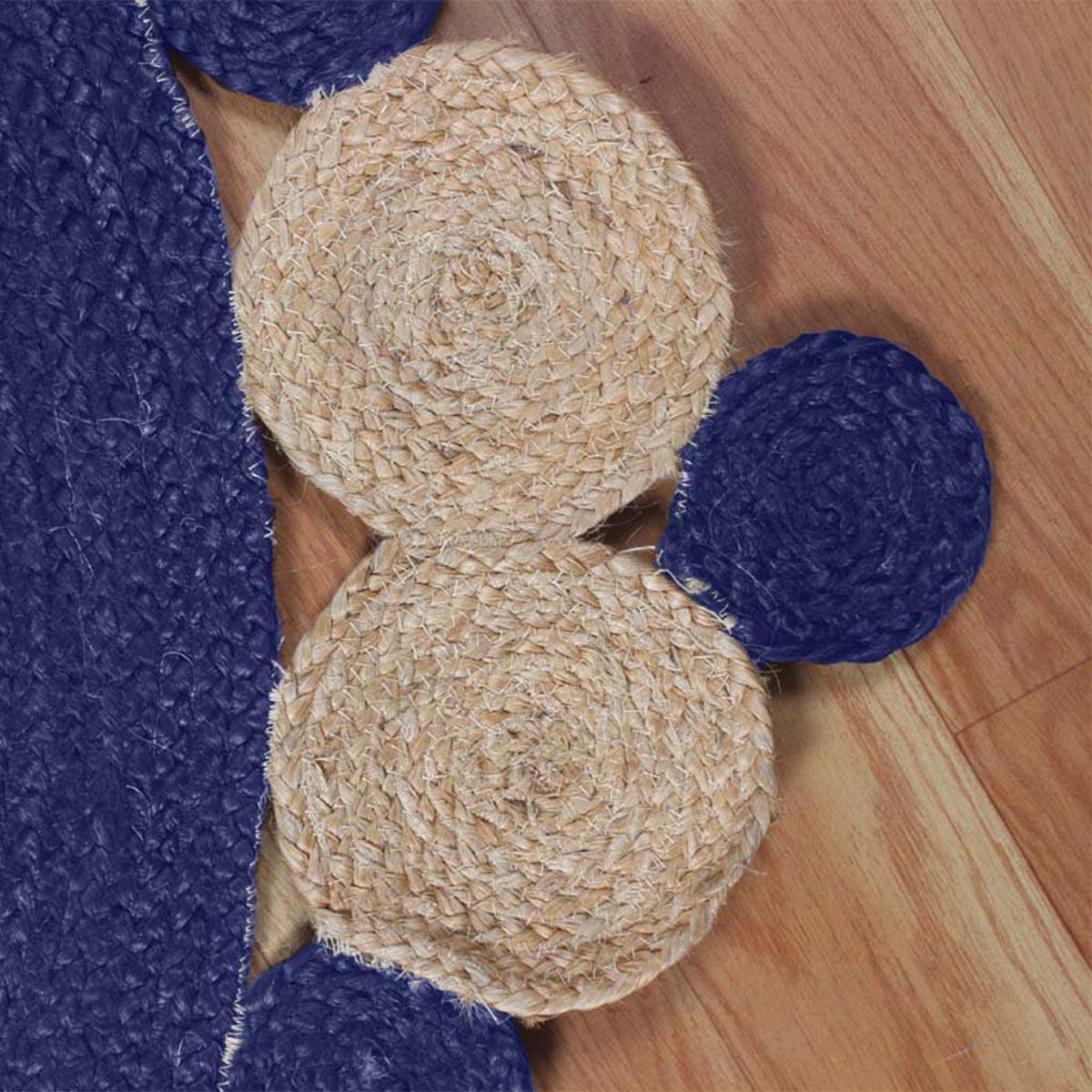 Traditional Blue Hand Braided Jute Living Round Area Rug - Indian Rug Store