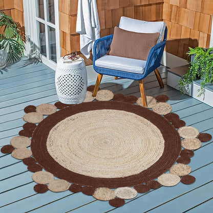 Brown Artistic Hand Braided Jute Home Decor Round Area Rug - Indian Rug Store