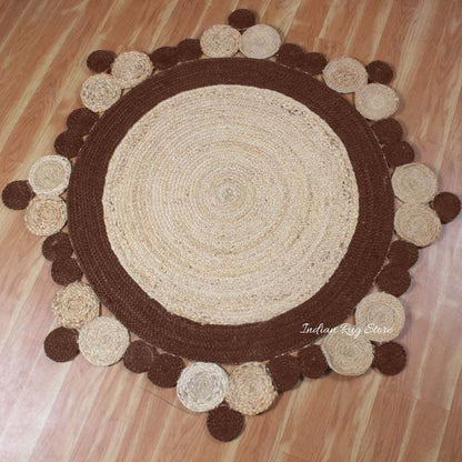 Brown Artistic  Hand Braided Jute Home Decor Round Area Rug