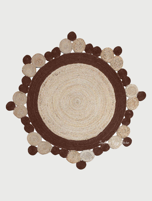 Brown Artistic  Hand Braided Jute Home Decor Round Area Rug