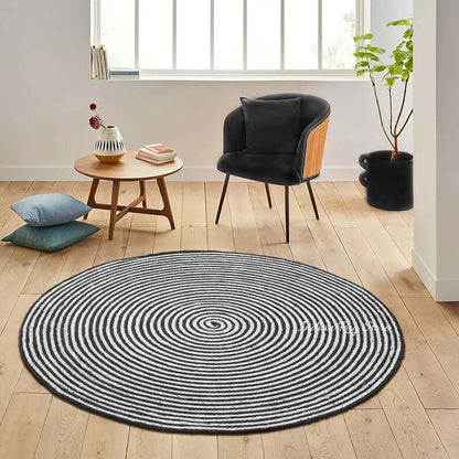 Traditional Hand Braided Black White farmhouse Round Area Rug