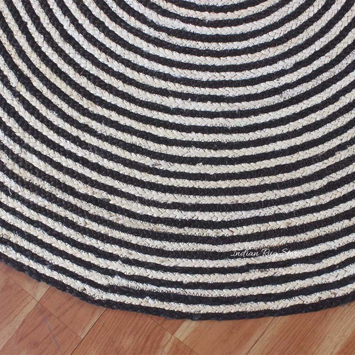 Traditional Hand Braided Black White farmhouse Round Area Rug